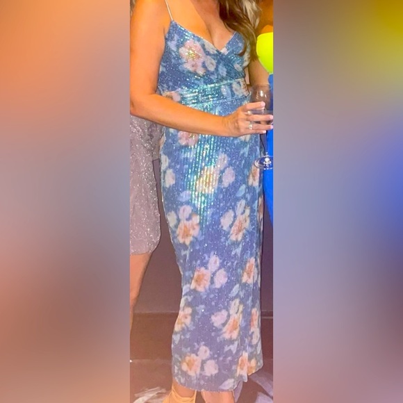 saylor meghan sequin dress Saylor Meghan Rainbow Lurex Midi Dress
